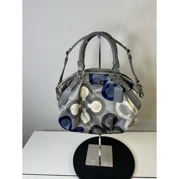 Coach Madison Sophia Blue Multicolored Sateen Satchel Bag 2010 Top Strap Charm - Picture 1 of 12